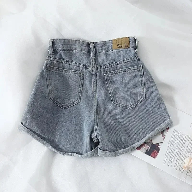 Shorts Enemies - Shorts Cintura Alta Solto Jeans